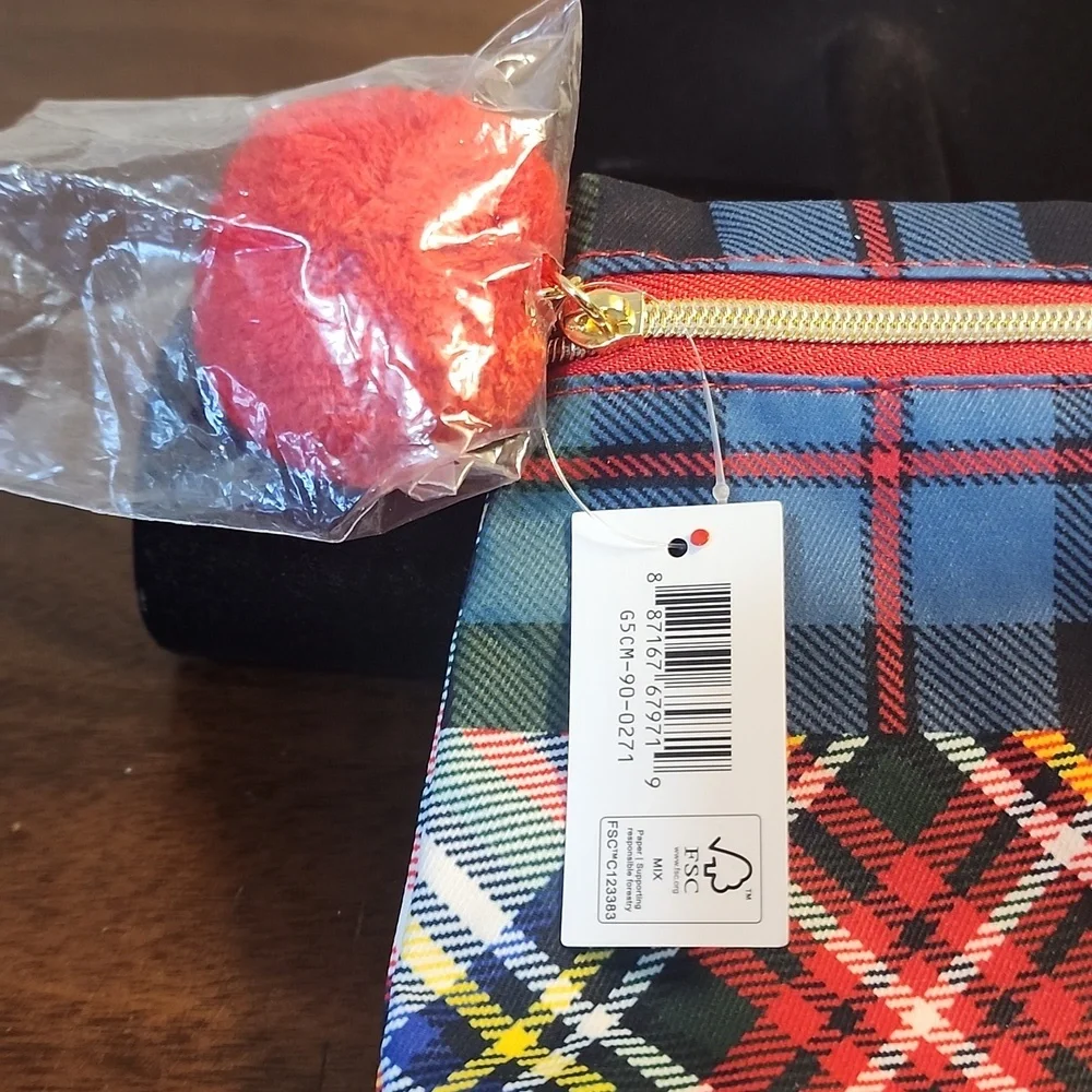 Estee Lauder Red Blue Plaid Cosmetic Pouch